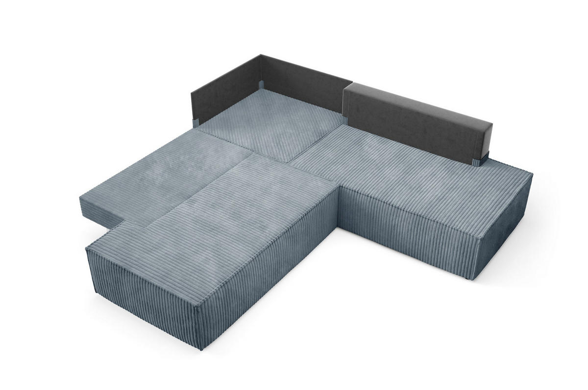 ECKSOFA TESSO II R-S Grau Kordstoff mit Schlaffunktion - Grau, Holz (254/254cm) - MASSENO