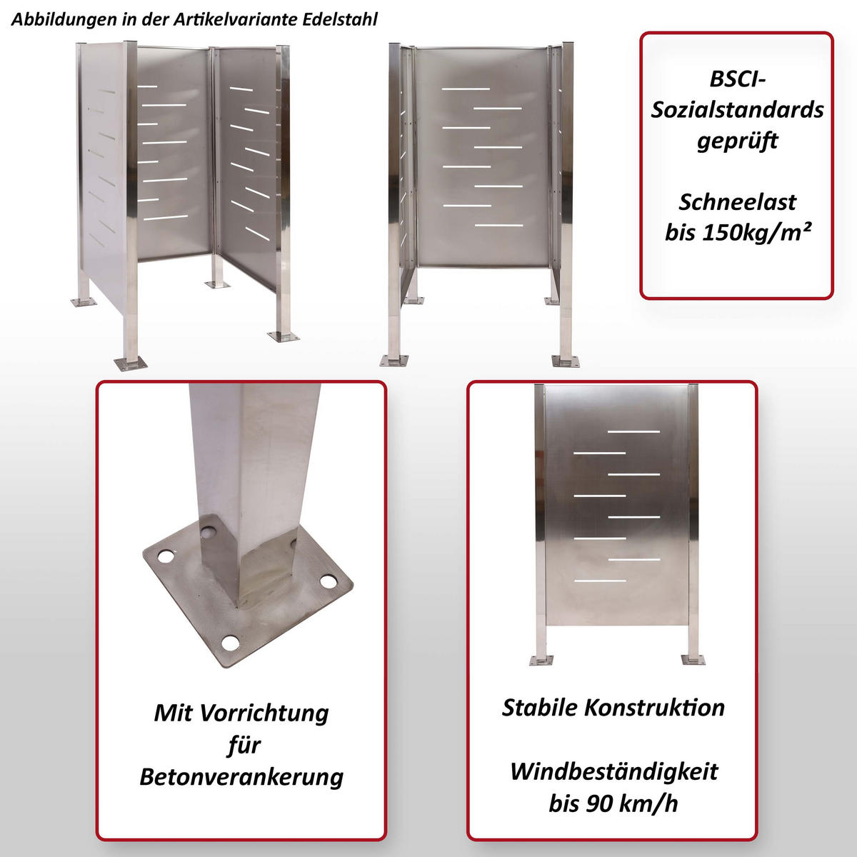 MÜLLTONNEN-ZAUN METALL Silber - Silberfarben, Metall (85/150/85cm) - MCW