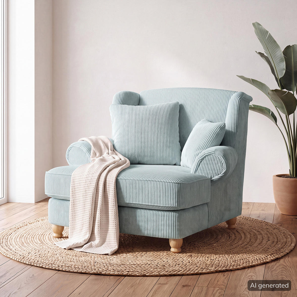 XXL SESSEL - Cord - Hellblau, Holz/Textil (135/100/128cm) - home24