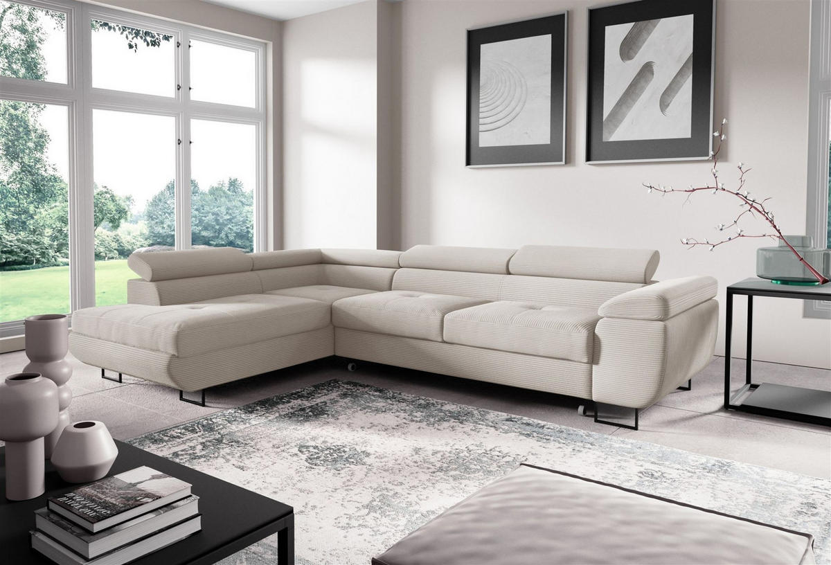 ECKSOFA Declan Mit Schlaffunktion - Weiß, Holzwerkstoff/Textil (277/203cm) - Fun Möbel