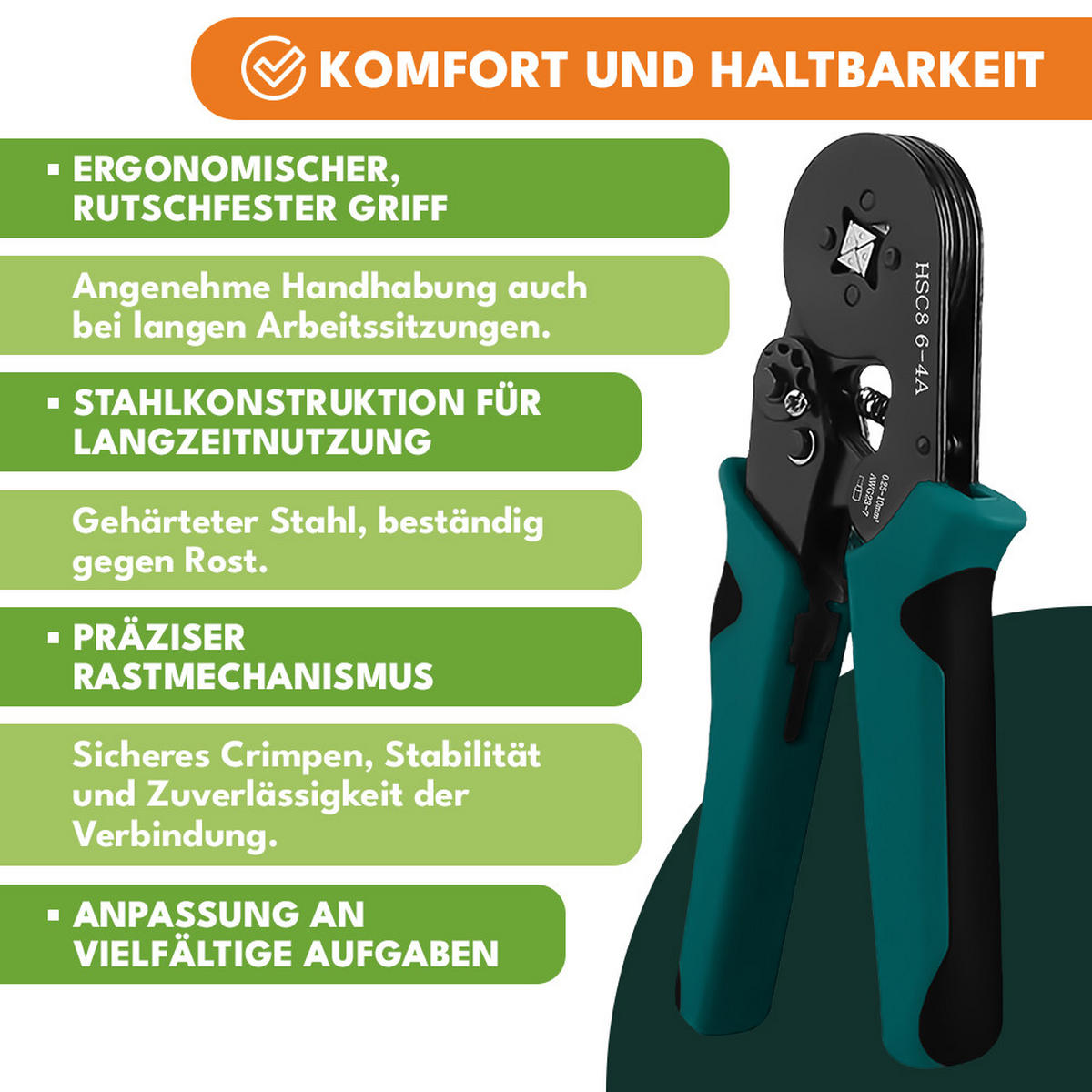 CRIMPZANGE 0,25-10 mm² mit 1800 Aderendhülsen - Schwarz, Metall (10/10/10cm) - KRUMAD