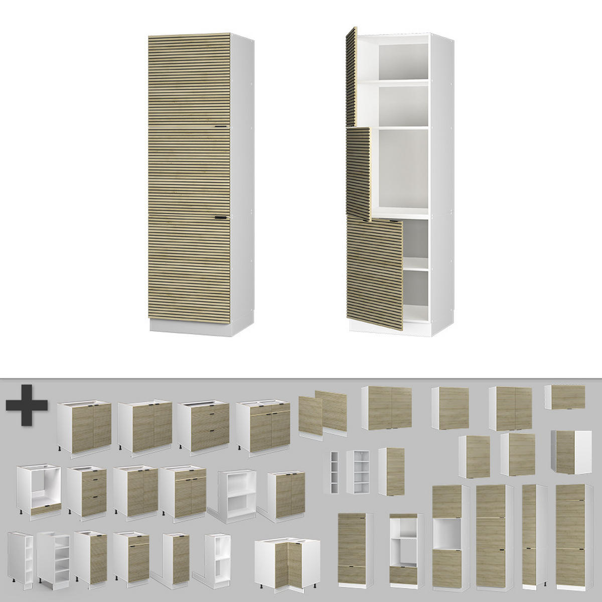 HERDUMBAUSCHRANK Fame-Line Eiche Paneel 60 cm - Eichefarben/Weiß, Holzwerkstoff (60/206.8/58cm) - Vicco