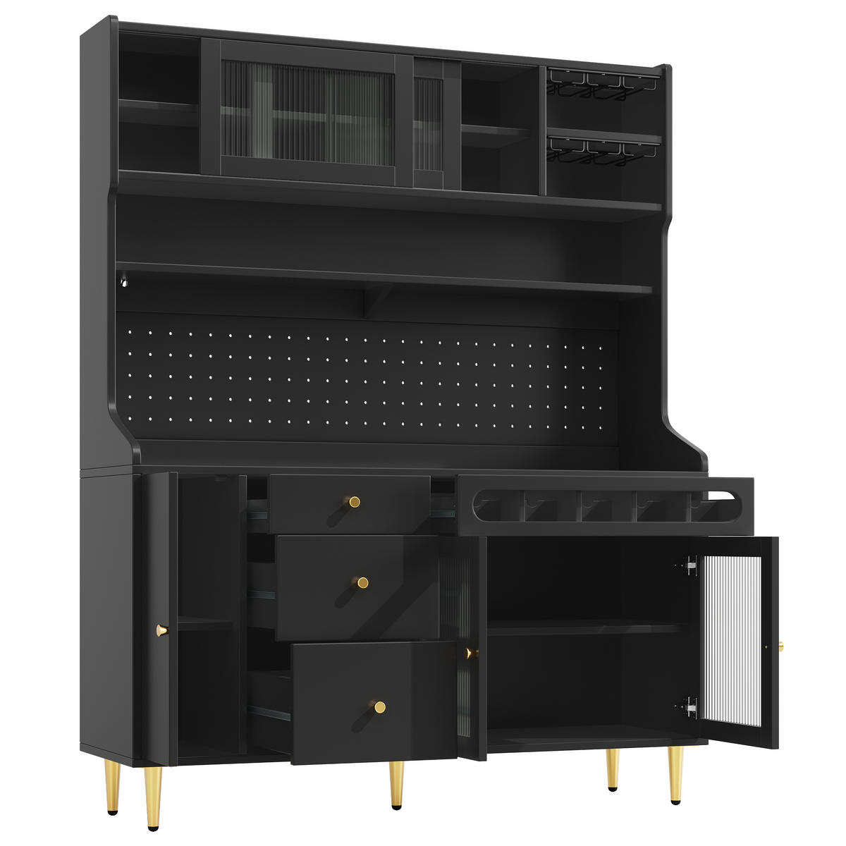 HOCHSCHRANK LED 145x39x171Cm Weinregal Schwarz - Schwarz, Glas (145/171/39cm) - FLIEKS