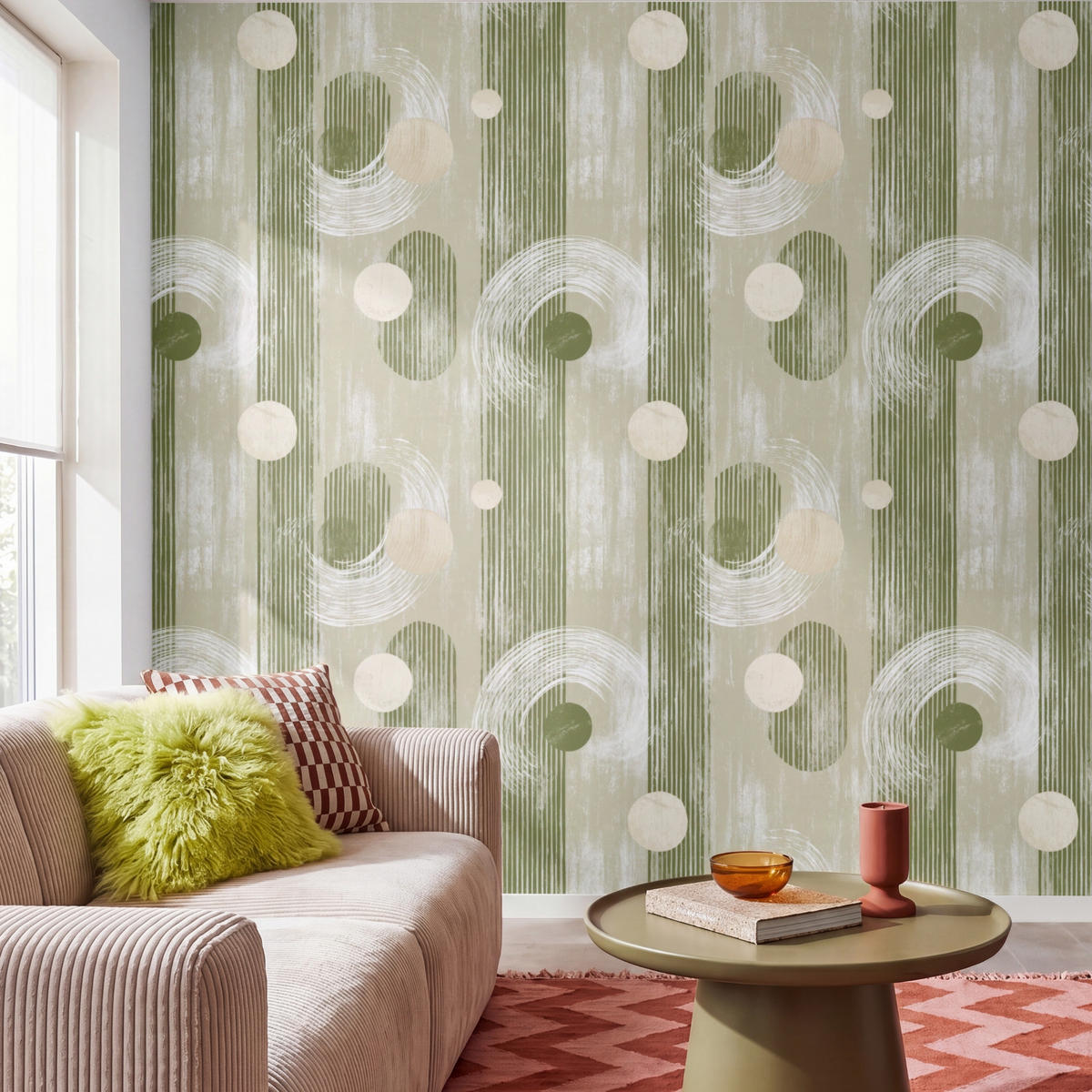 TAPETE - Künstlerisch - Modern - Grün - 280x300 cm - Olivgrün, Papier (280/300cm) - OnlyWow