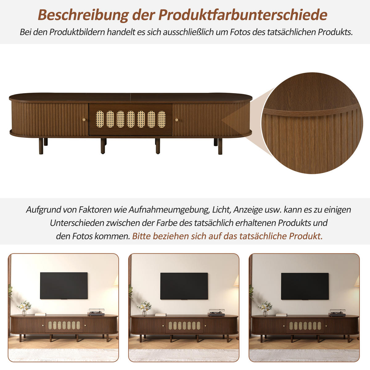 TV-LOWBOARD 180x40x40 cm Nussbaum Rattan 1 Tür MDF Oval - Walnussfarben, Holzwerkstoff (40/40/180cm) - FLIEKS