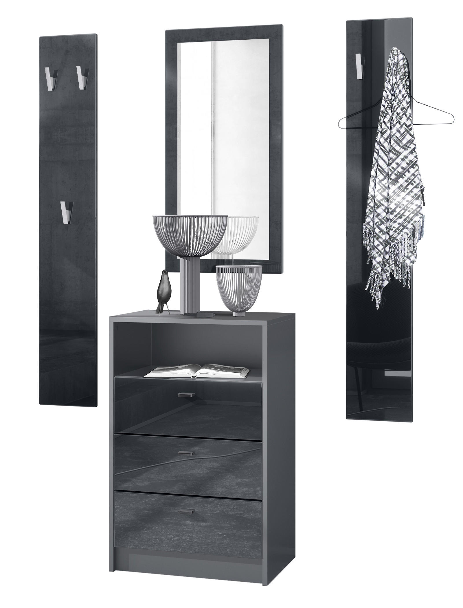 Vladon Garderobe Schwarz Hochglanz 135x190x36 cm