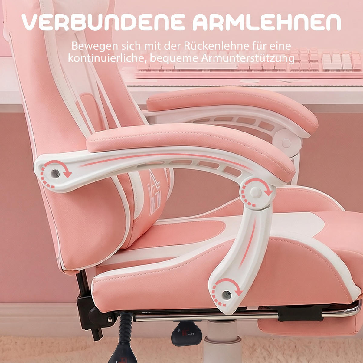 GAMING-SESSEL mit Katzenohren, neigbare Lehne, ausziehbare Fußstütze, bis 120 kg, Rosa/Weiß - Rosa, Leder (62/124/65cm)