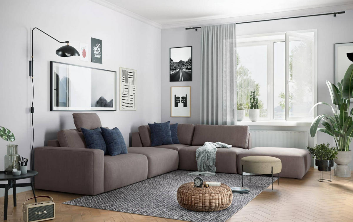 ECKSOFA hochwertige und außergewöhnliche Handwerkskunst - Taupe/Schwarz, Holz/Kunststoff (373/345cm) - Cotta