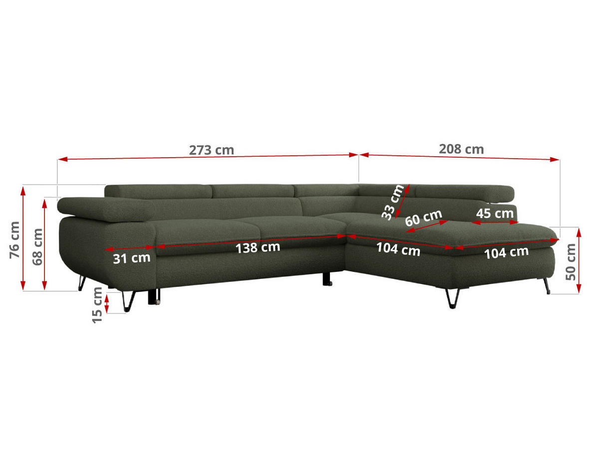 ECKSOFA PEDRO L Grün Boucle - Links Seite - Schwarz/Grün, Textil/Metall (208/273cm) - MKS