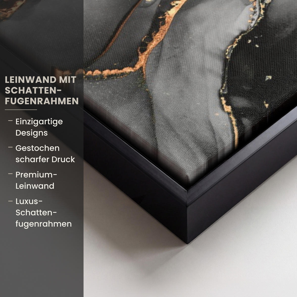 LEINWAND Bilder mit Rahmen - Grau - Luxus - Gold - Marmor - 60x40 - Dunkelgrau, Textil (60/40cm) - MuchoWow