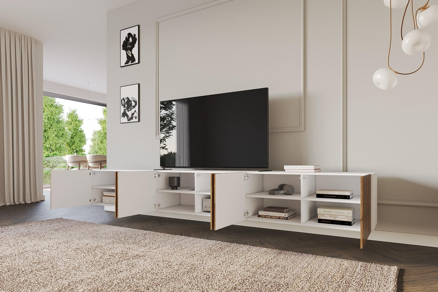 LOWBOARD KITO-W 3x100x40x41 cm - Weiß / Katania - Eiche Wotan, Holzwerkstoff (300/40/41cm) - ALTDECOR