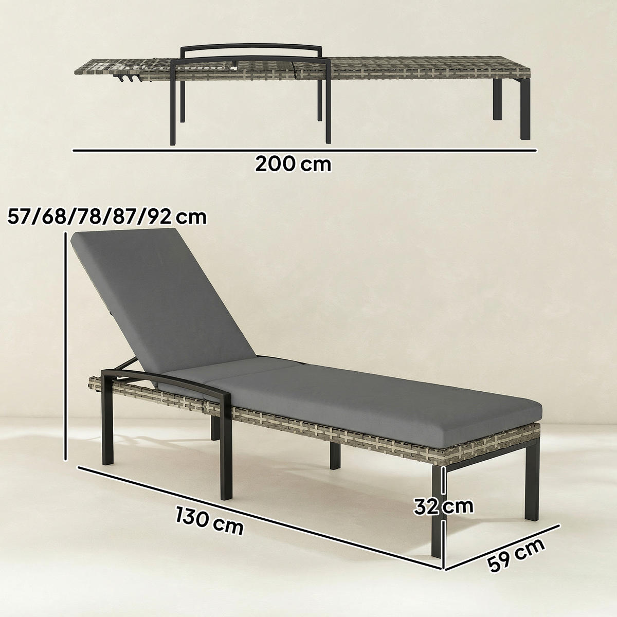 SONNENLIEGEN 2er Set DE-06766 5-fach verstellbar Hellgrau - Hellgrau, Kunststoff/Metall (59/45/200cm) - ComfortXL