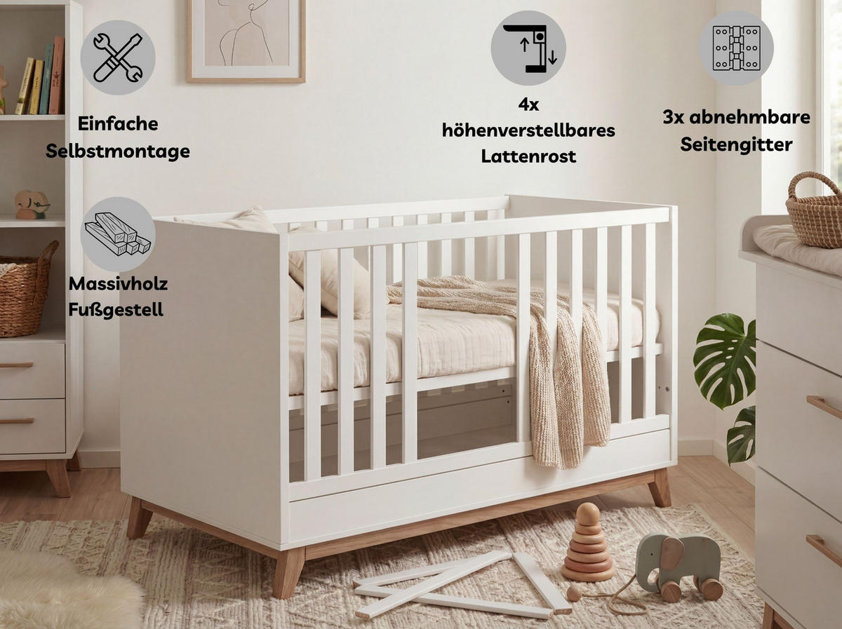 BABYZIMMER Mega-Set LINA 6-tlg. - Walnussfarben/Weiß, Holz/Holzwerkstoff (1/1/1cm) - arthur berndt