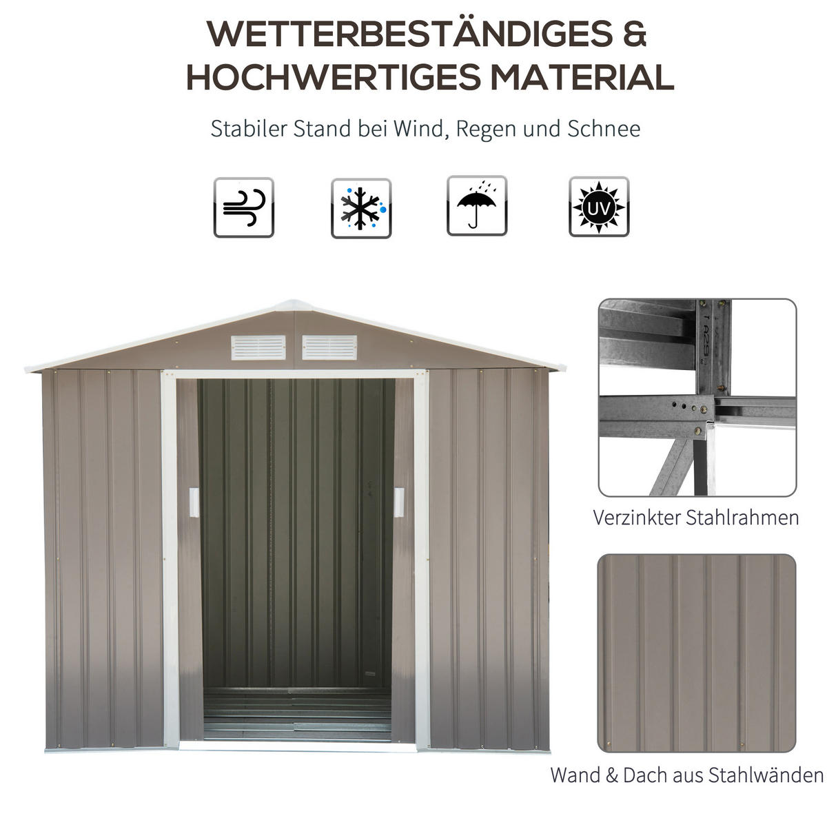 GERÄTEHAUS 213/130/185 cm Grau mit Schiebetüren und Fundamente - Grau, Metall (130/185/213cm) - Oxeza