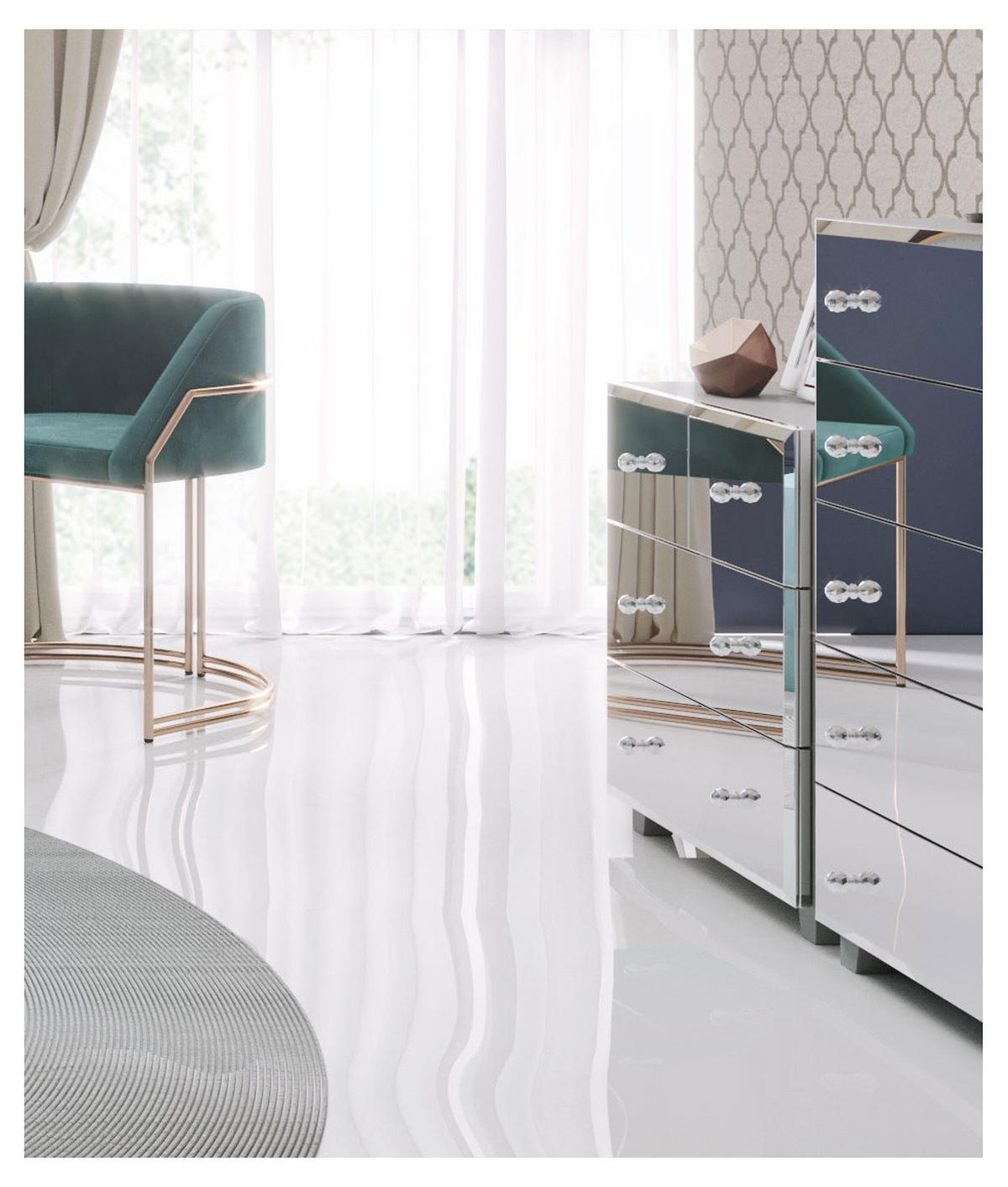 KOMMODE Bellagio grau / Spiegel 72 cm / 45 cm / 75 cm - Grau, Glas/Holz (72/75/45cm) - Feldmann-Wohnen