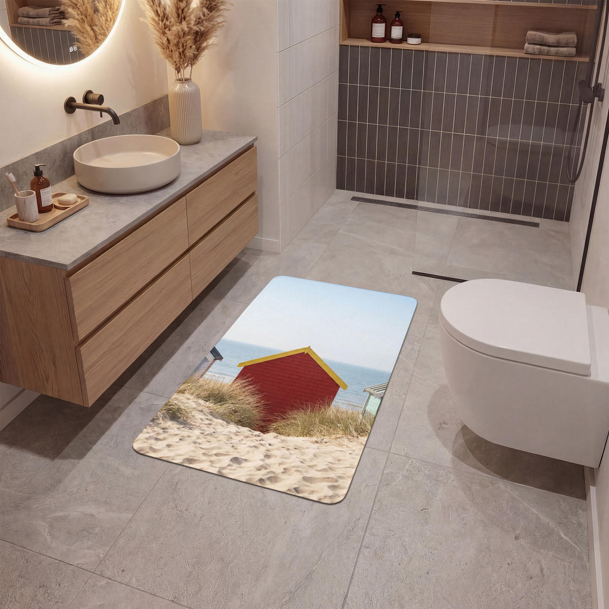 KOUPELNOVÁ PŘEDLOŽKA Pláž - Chaty - Barevné - Duny 60x90 cm - různobarevná, textil/plast (60/90cm) - OnlyWow