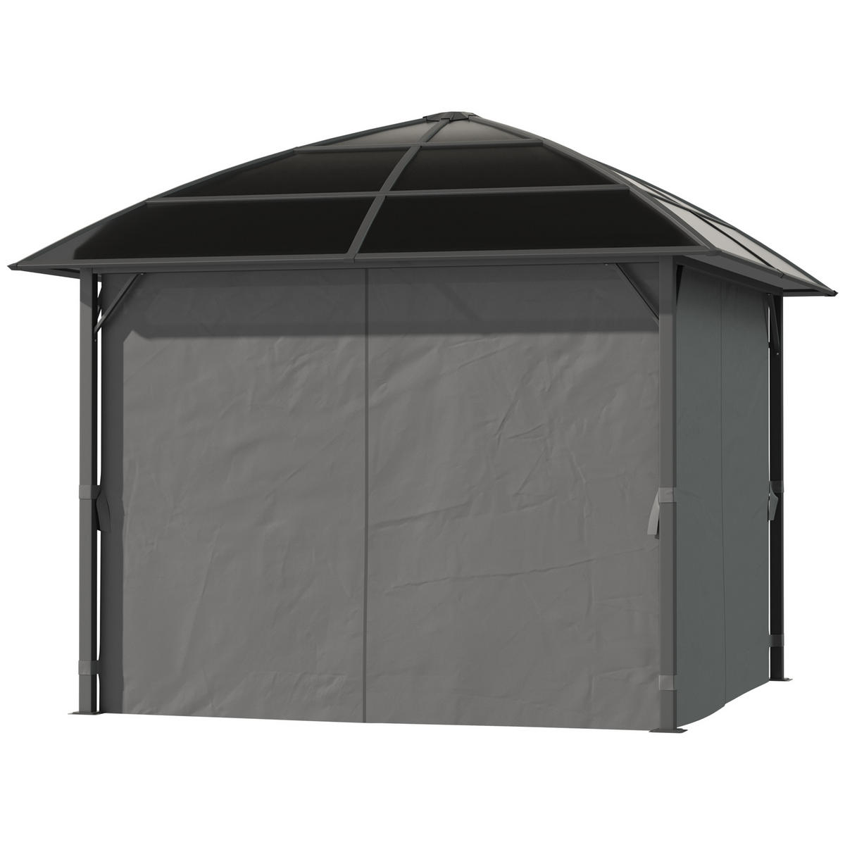 PAVILION MIT POLYCARBONATDACH DE-12584 3x3 m mit Seitenwänden Dunkelgrau - Dunkelgrau, Metall (305/270/305cm) - ComfortXL