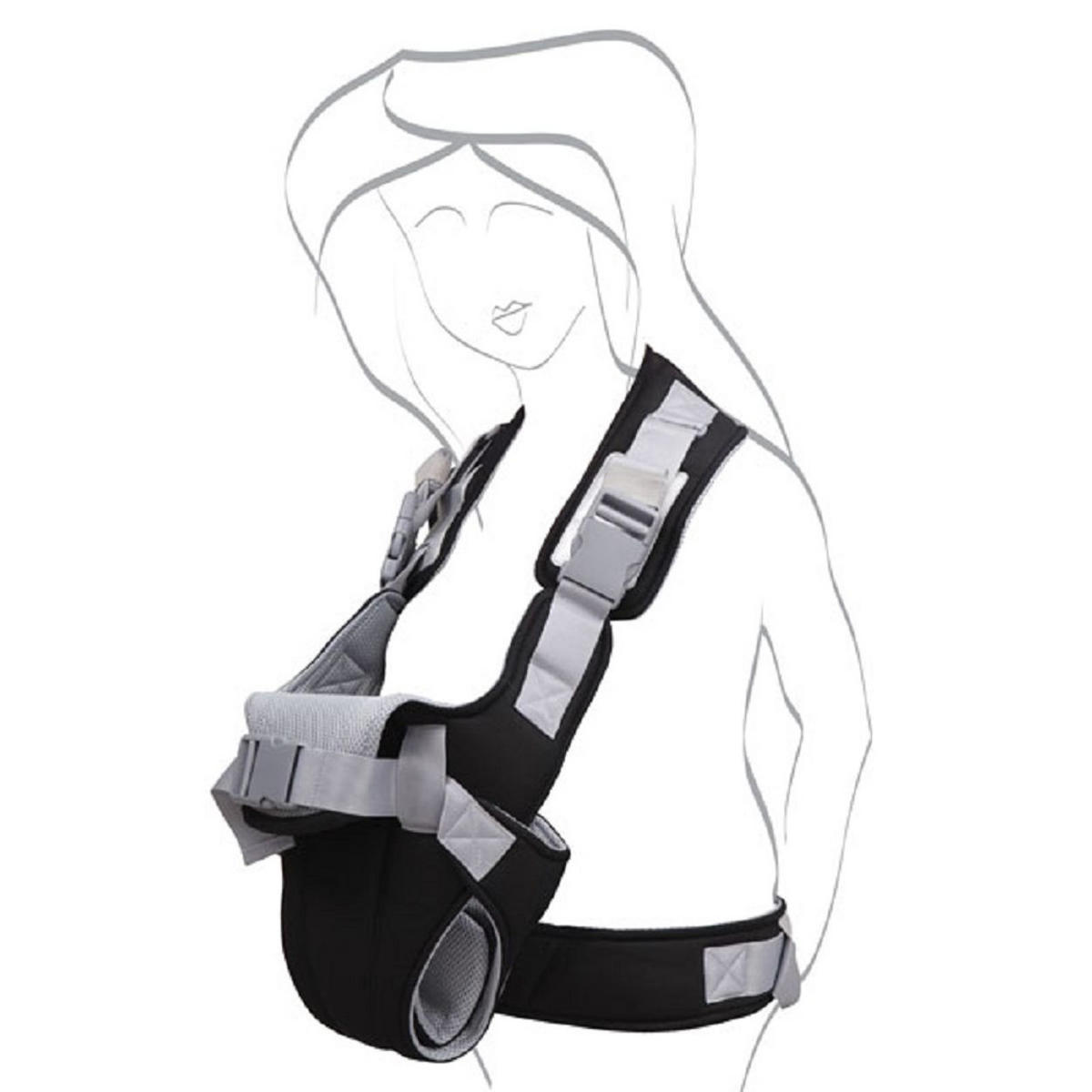 BABYTRAGE Carry go 2 in 1 hellgrau Bauchtrage, Hüfttrage, abnehmbare Kopfstütze, Stillposition, 13 kg - Grau, Textil (24/35/13cm) - Moni