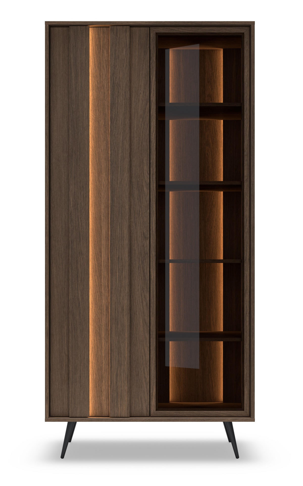 VITRINENSCHRANK 94 cm Resta, LED, Eiche Dunin, Loft - Eichefarben/Schwarz, Holz/Metall (94/196/40cm) - Emporius