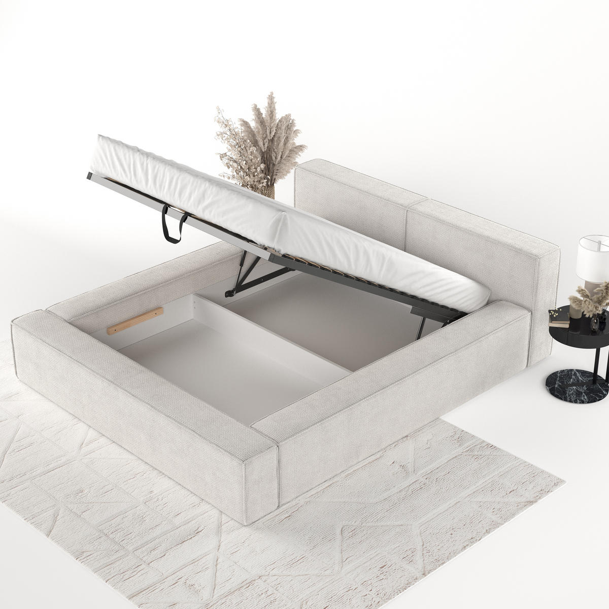 POLSTERBETT Casto mit Stauraum 140/200 cm Creme im Bonita Stoff - Creme/Schwarz, Holz/Holzwerkstoff (140/200cm) - AltaBeds