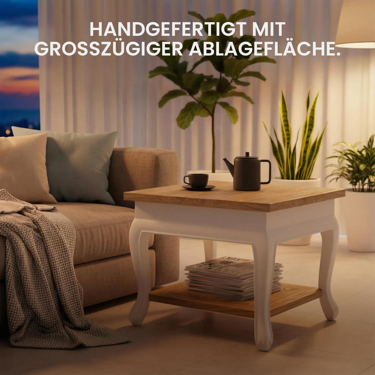 COUCHTISCH eckig 60/60/50 cm Holz Natura/Weiß - Eukalyptusholzfarben/Weiß, Holz (60/60/50cm) - CLP