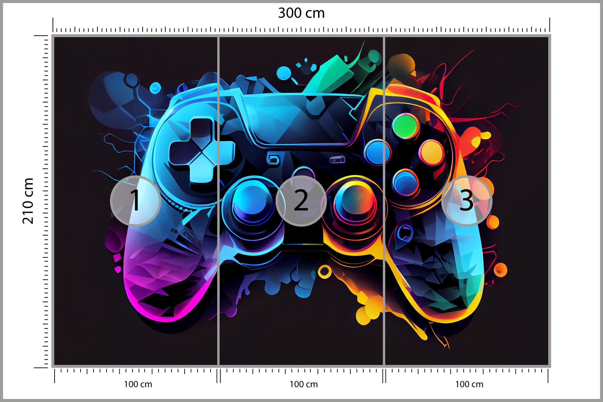FOTOTAPETE für Jugendzimmer GAMEPAD Abstraktion 300x210cm - Blau/Rot, Papier (300/210cm) - Muralo