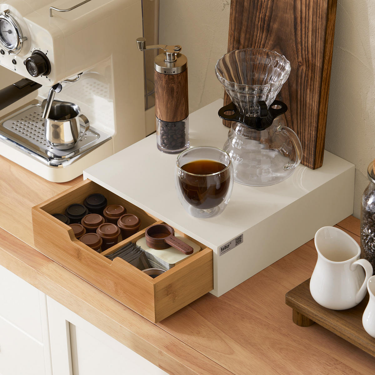 KAFFEE-KAPSELSTÄNDER Weiß-Natur - Naturfarben, Holzwerkstoff (30/9/31cm) - SoBuy