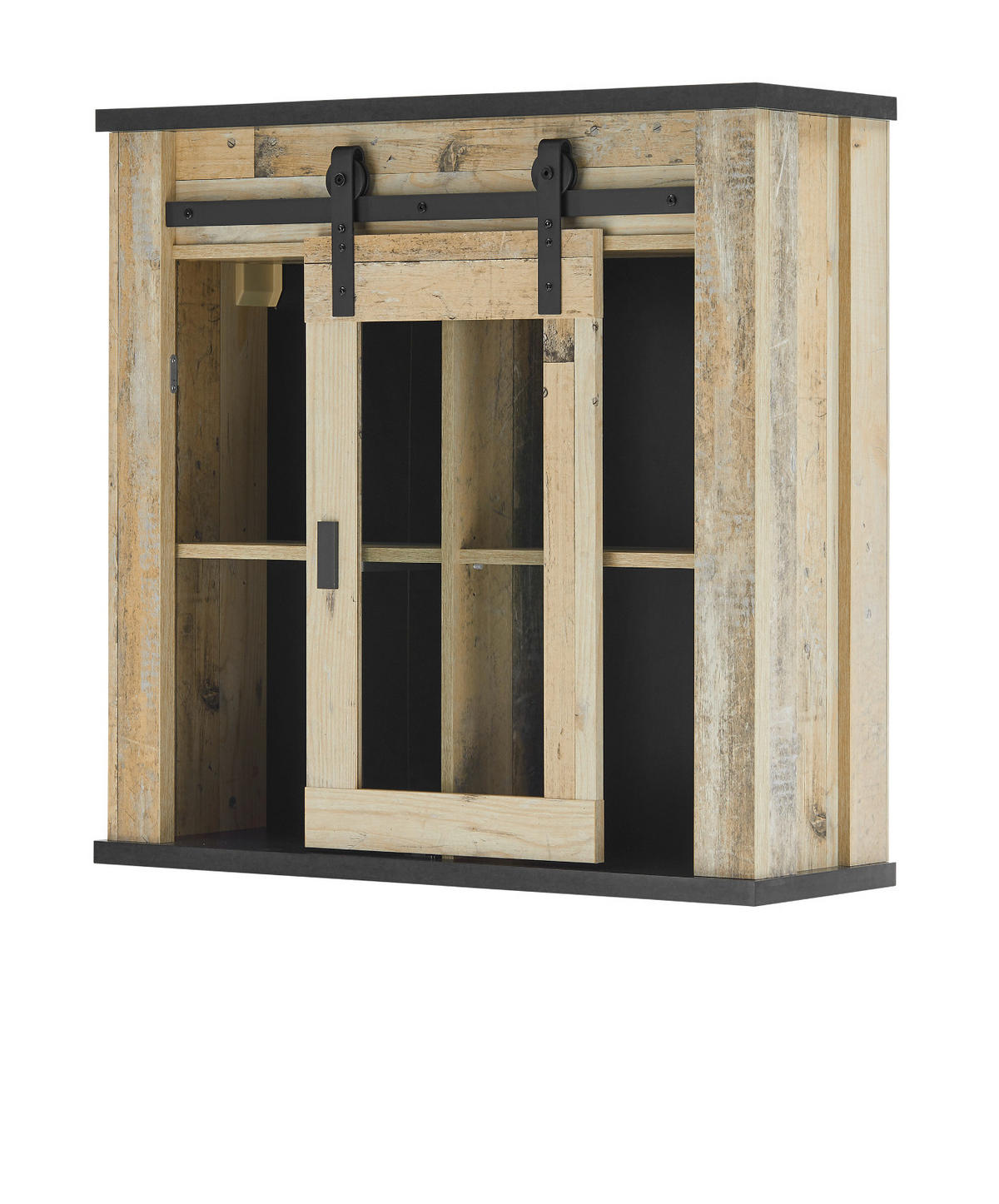 HÄNGESCHRANK Used Wood hell, anthrazit 93 cm Vintage, Küchenschrank mit Schiebetür - Anthrazit/Schwarz, Glas/Holzwerkstoff (93/90/31cm) - Furn.Design