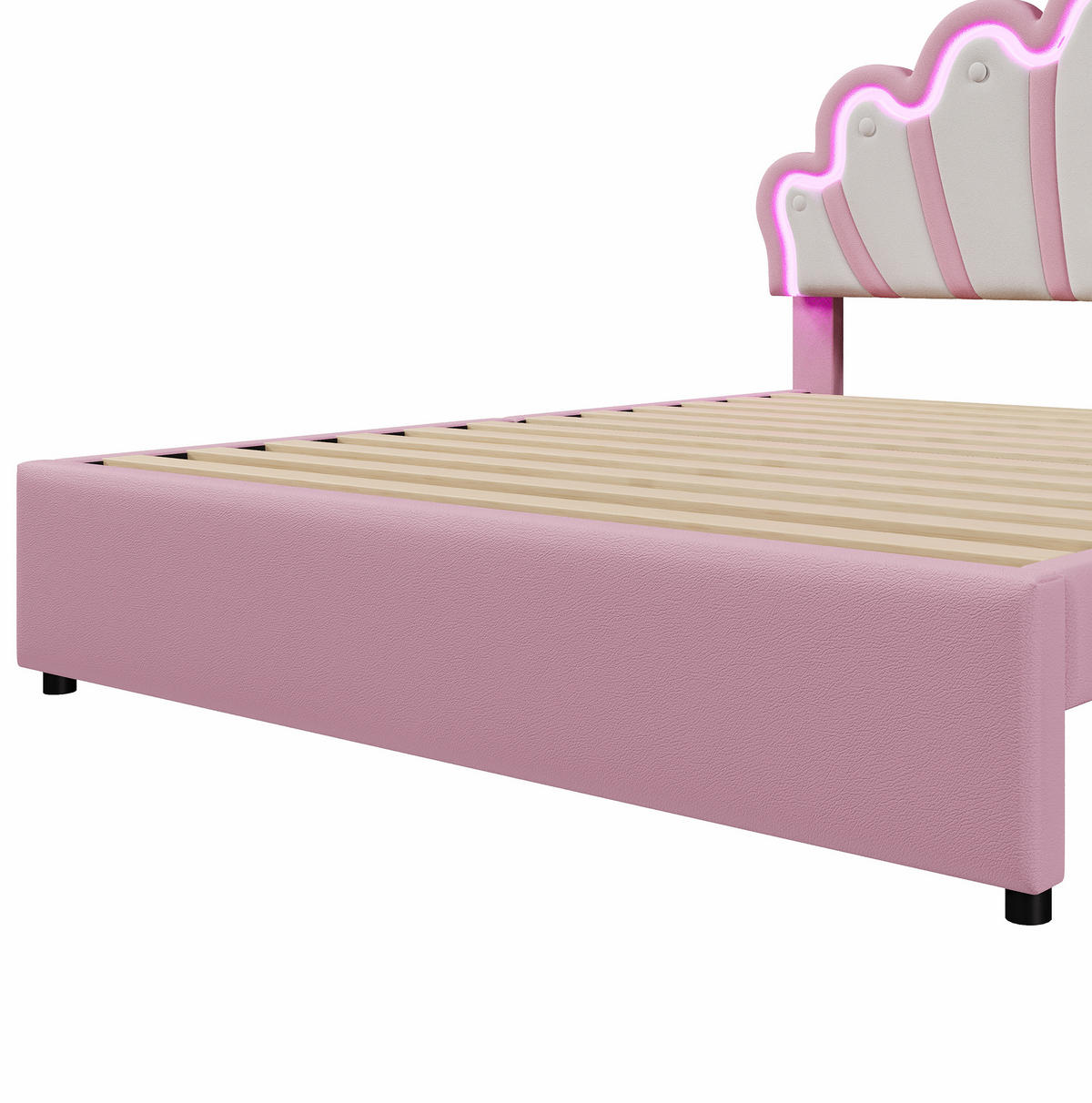 POLSTERBETT Kronenform 140/200 cm, Rosa mit 2 Schubladen und LED-Lichtleisten - Rosa, Kunststoff (140/200cm) - MIVRAY