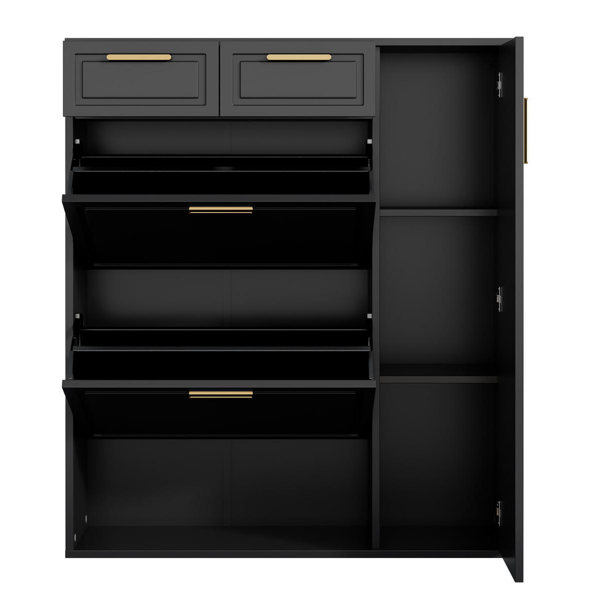 SCHUHSCHRANK aus Spanplatte & MDF 95x24x107.5cm in Schwarz mit Schubladen - Schwarz, Holzwerkstoff (95/107.5/24cm) - Modfu