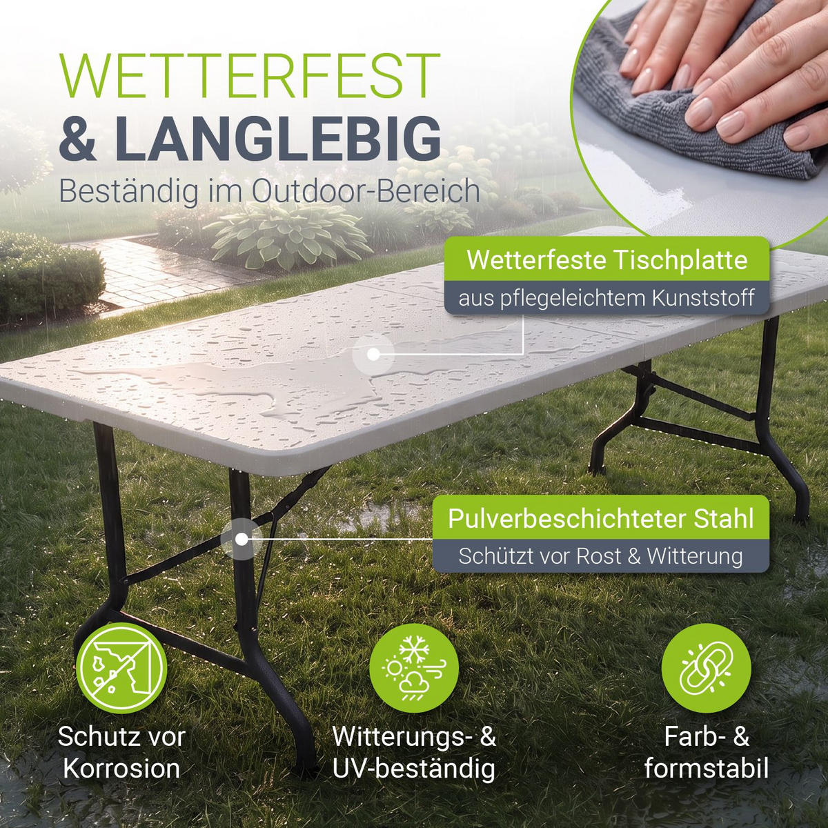 GARTENTISCH Easyfold klappbar weiß - Weiß, Kunststoff (180/74/74cm) - Juskys