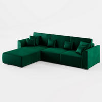 ECKSOFA LUMO L Links Dunkelgrün Velours-Stoff mit Schlaffunktion und Bettkasten - Dunkelgrün, Textil (293/195cm) - Barchello