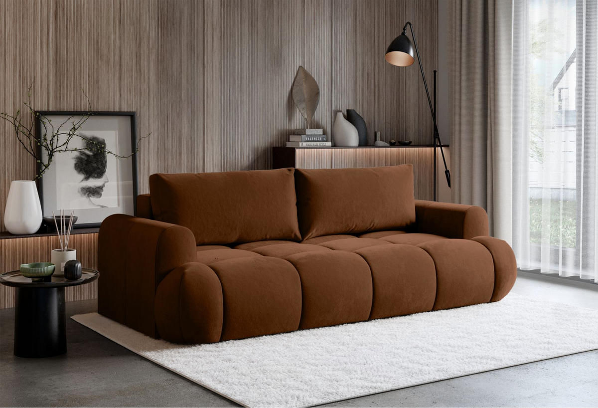 3-SITZER SOFA Ombo Doce Kupfer wasserabweisender Samt - Schwarz/Kupferfarben, Kunststoff/Textil (250/92/110cm) - Selsey