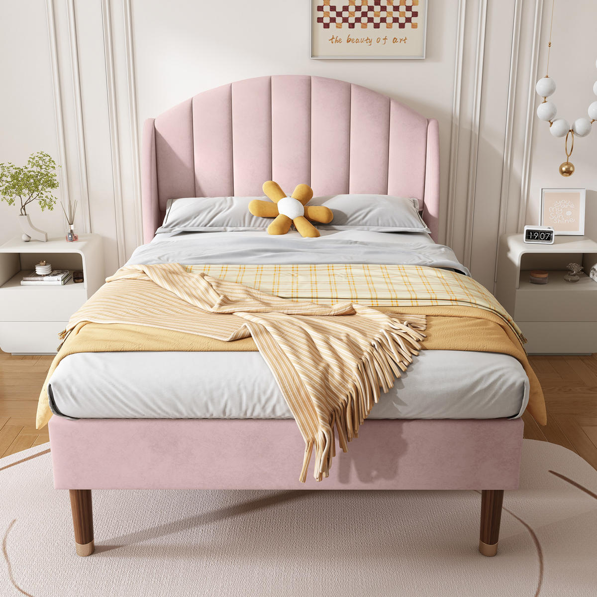 POLSTERBETT 90/200 cm mit Lattenrost, gepolstertem Kopfteil und Samtbezug, Pink - Rosa, Textil (90/200cm) - Redom