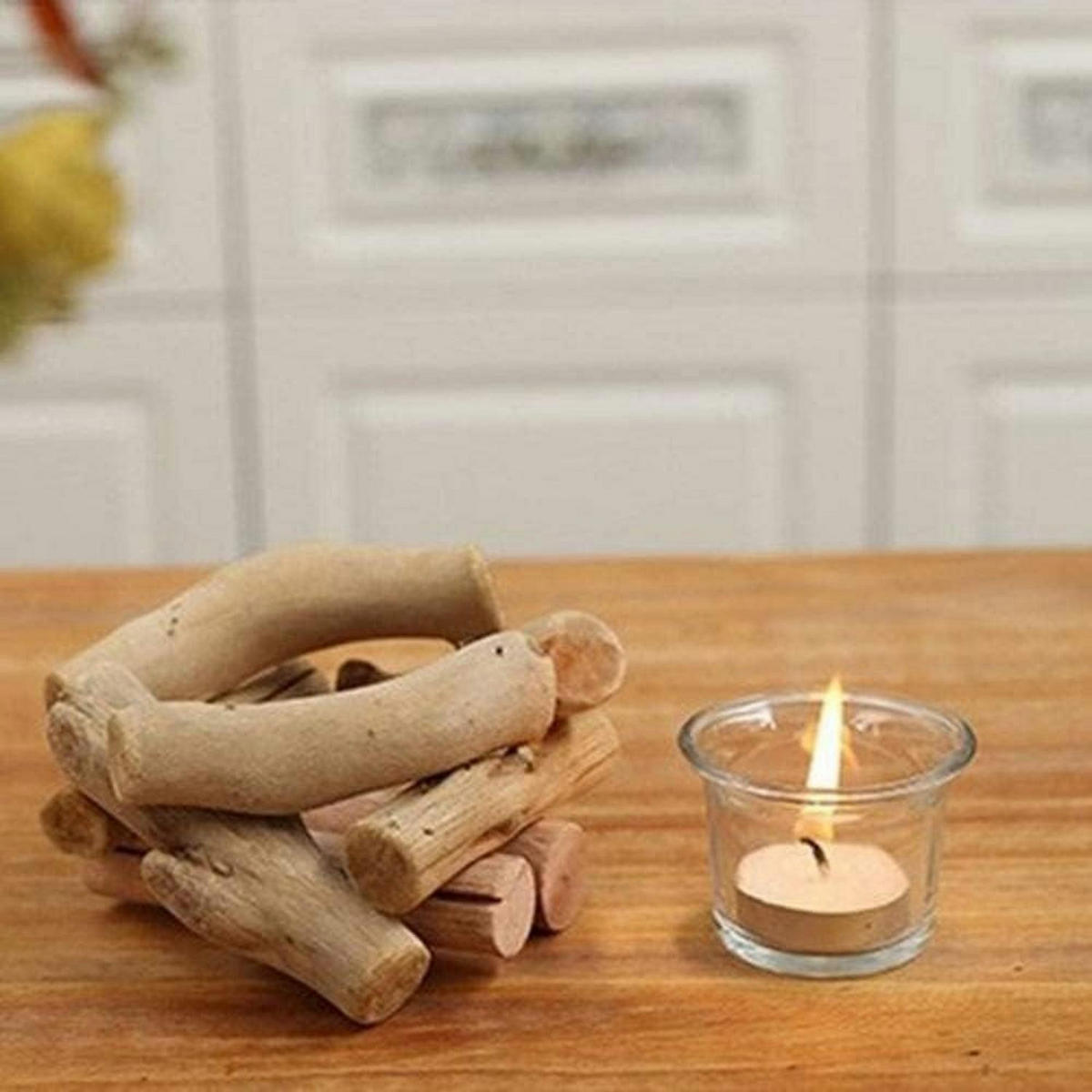 TEELICHTHALTER Holz mit Glasbecher Vintage 1 Stück - Hellbraun, Holz (8cm)