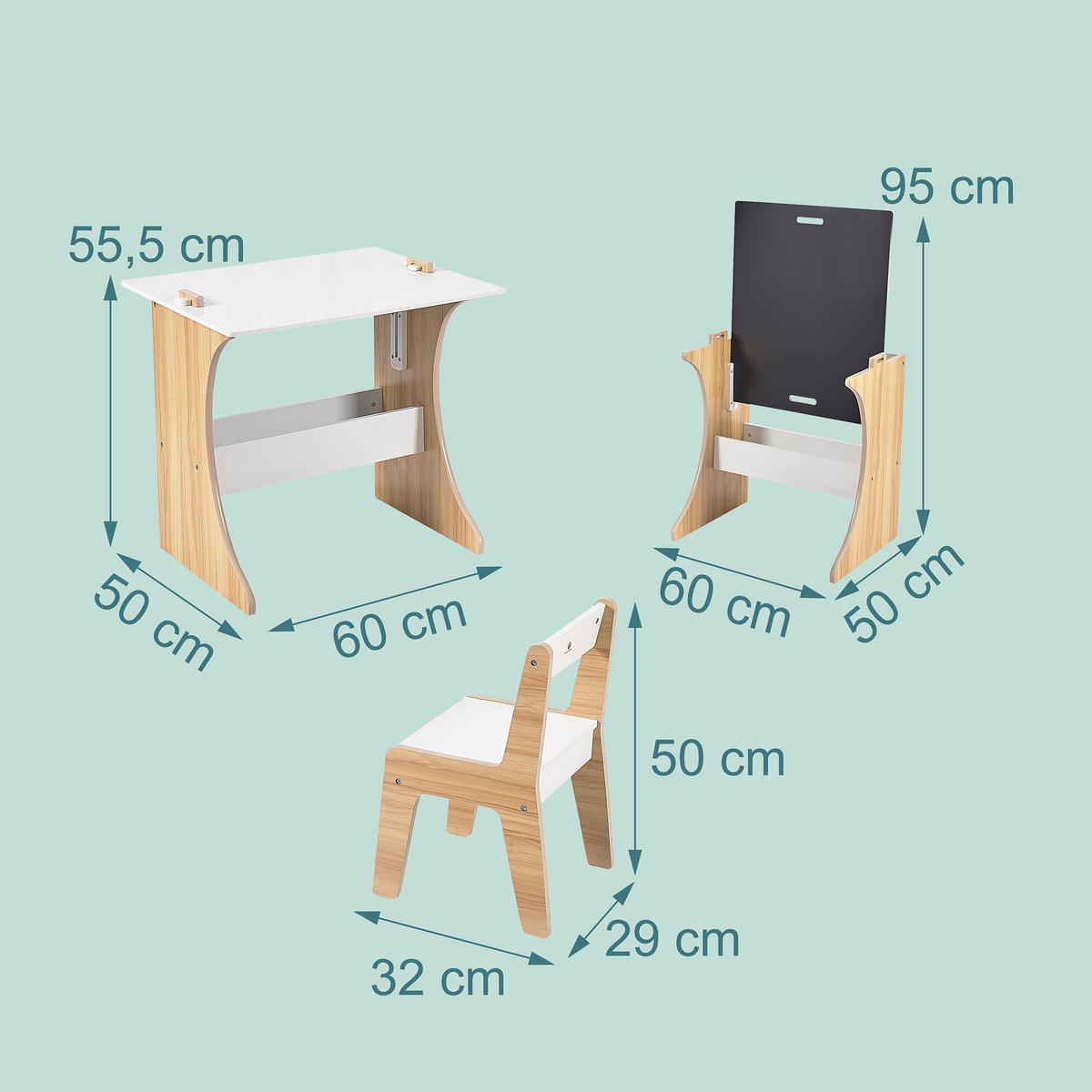 KINDERSITZGRUPPE Weiß Natur Schwarz 2-tlg.-Set MDF - Multicolor, Holzwerkstoff (60/56/50cm) - Relaxdays