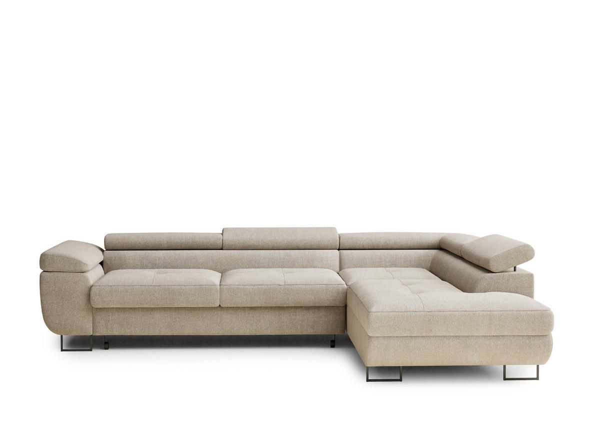 ECKSOFA Concord Beige Chenille-Stoff - Rechts Seite - Beige/Schwarz, Holz/Holzwerkstoff (277/203cm) - Maison de Reve