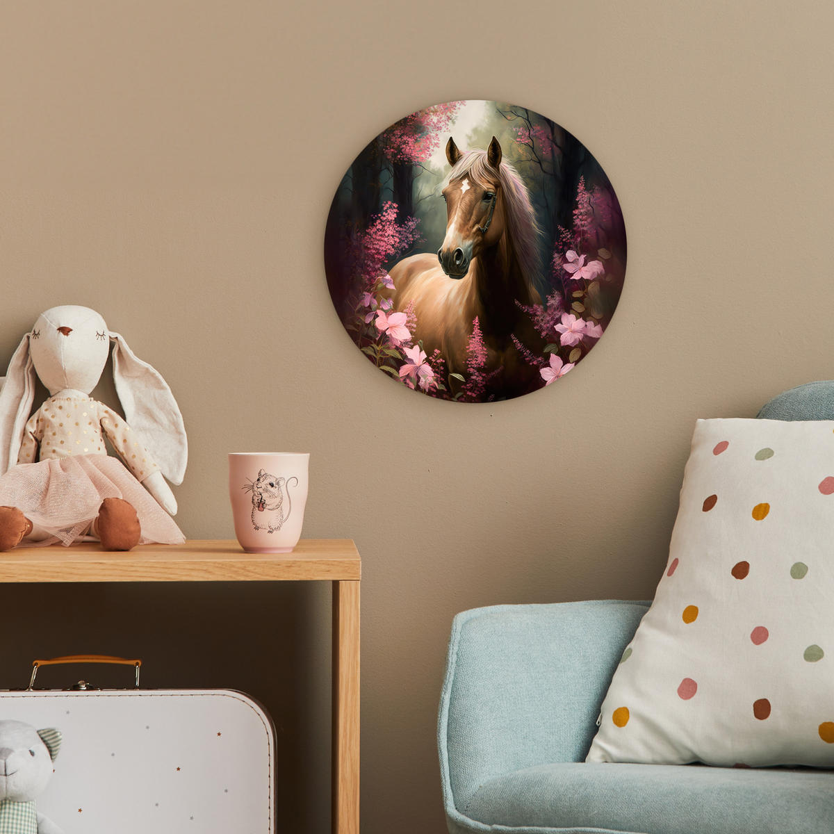 WANDBILD Pferd - Blumen - Rosa - Natur - Wald 30x30 cm - Altrosa, Kunststoff (30/30cm) - MuchoWow