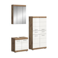 BADKOMBINATION 3tlg. Wave Bad in Nox Oak Nachbildung und weiß hochglanz B/H/T: 149x191x34 cm - Eichefarben, Holz (149/191/34cm)