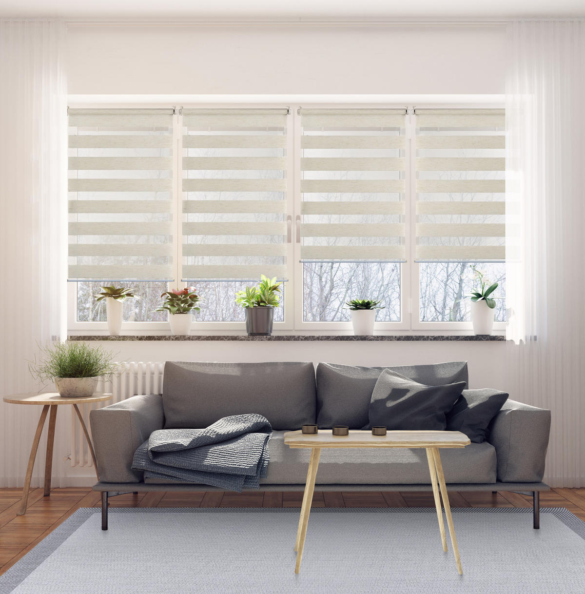 DOPPELROLLO Leinen, 90cm x 180 cm - Beige, Kunststoff (90/180cm) - STORESDECO