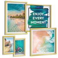 BILDER SET 5er Set - 50x50 cm & 20x30 cm & 40x60 cm Goldrahmen - Inspiration für ein Fahrrad mit Seeboot - Goldfarben, Kunststoff (40/60cm) - TULUP