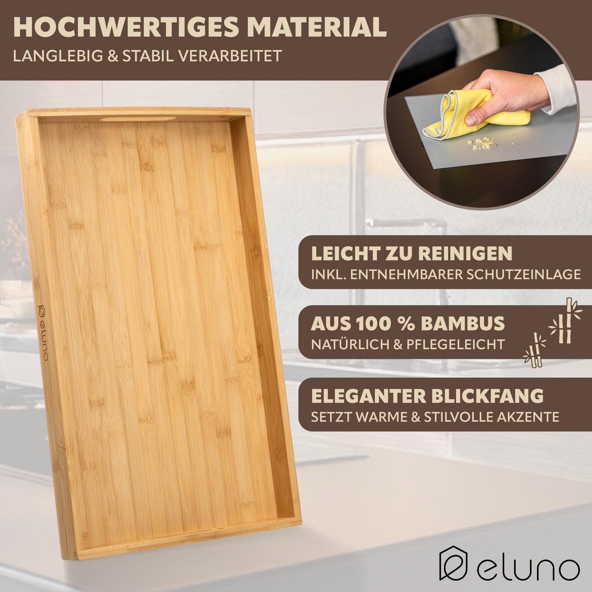 SERVIERTABLETT mit Griffmulden - Braun, Naturmaterialien (50/5/30cm) - eluno