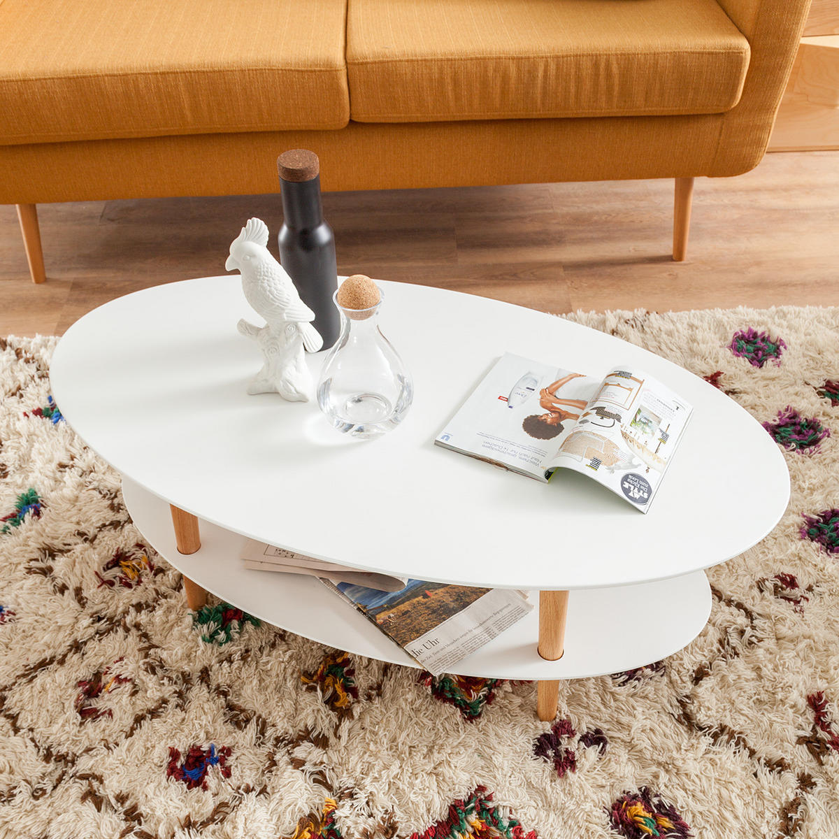 COUCHTISCH - Eichefarben/Weiß, Eichenholz/Holz (60/110/42cm) - home24