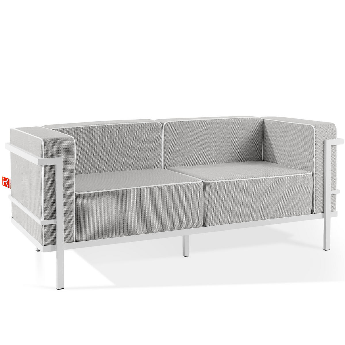 GARTENLOUNGE-SET TRIGLO 4-tlg., 1x Tisch, 2x Sessel, 1x Sofa 2-Sitzer, Modern, Weiß - Dunkelgrau/Weiß, Glas/Textil - KONSIMO®