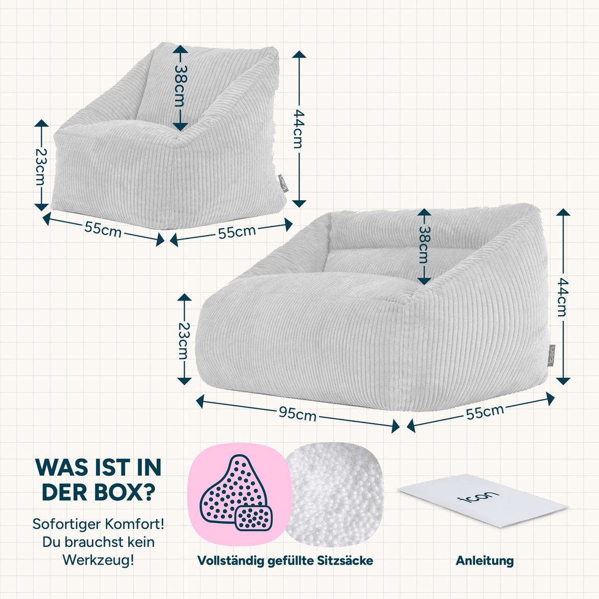 KINDERSOFA mit Sitzsack Sessel Cecilia - Gelb, Textil (140/44/55cm) - icon