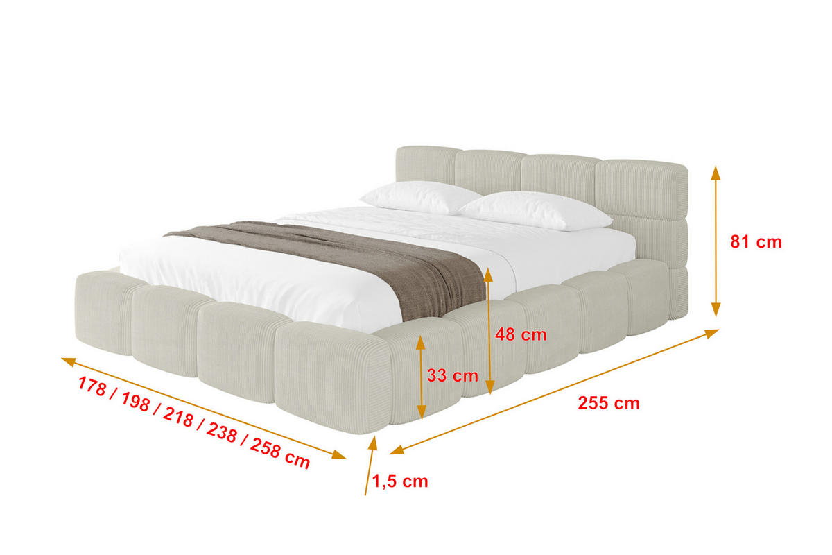 POLSTERBETT mit Bettkasten und Lattenrost, Bett mit Matratze H3/H4, Kopfteil, Boxbett, Doppelbett mit Stauraum - NATA-v1 200x200 Creme - Ecru, Holzwerkstoff/Textil (200/200cm) - ALTDECOR