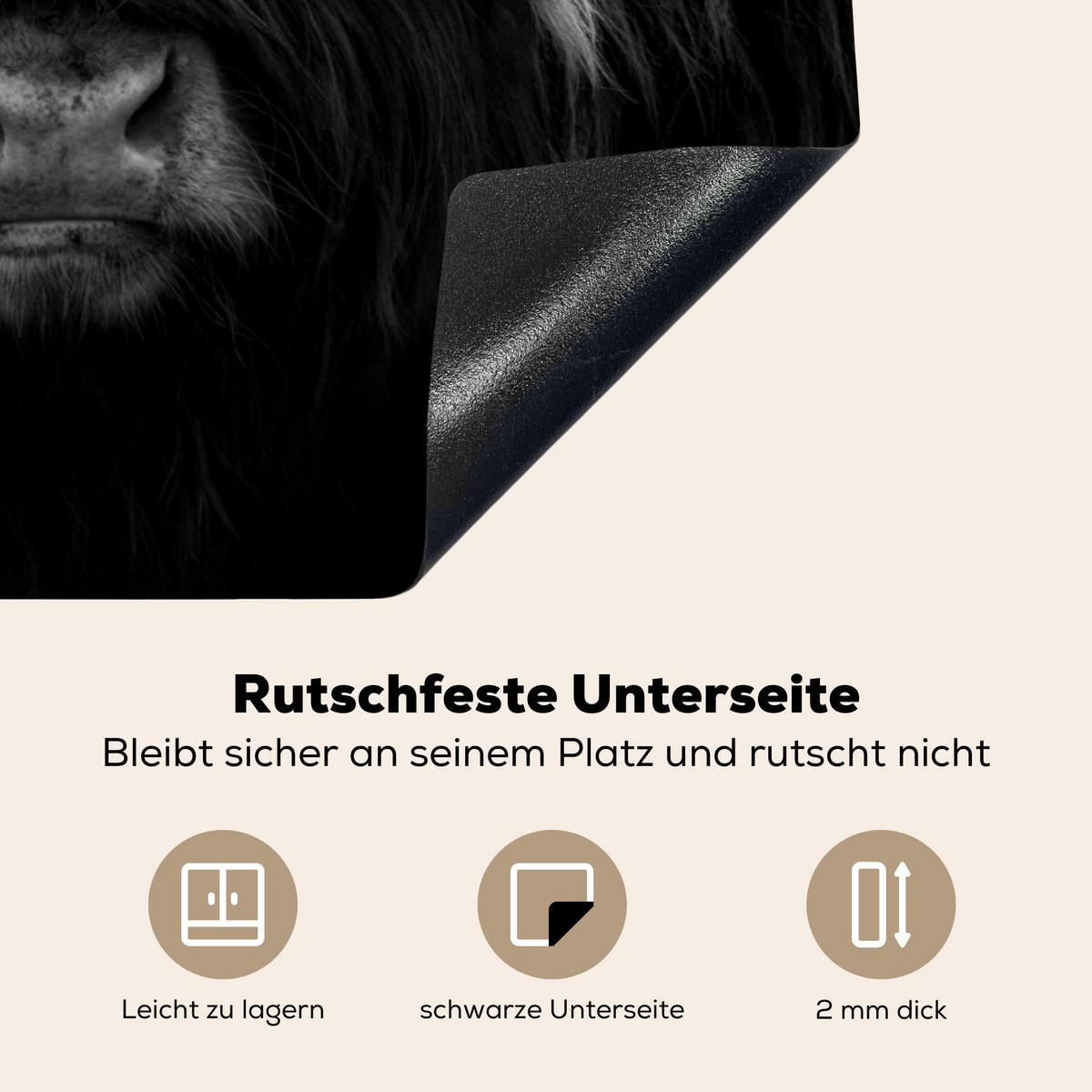 HERDABDECKPLATTE Schottischer Highlander - Kuh - Schwarz - Weiß - Tiere Abdeckung Ceranfeld 58.3x51.3 cm - Schwarz, Kunststoff (58.3/51.3/0.2cm) - MuchoWow