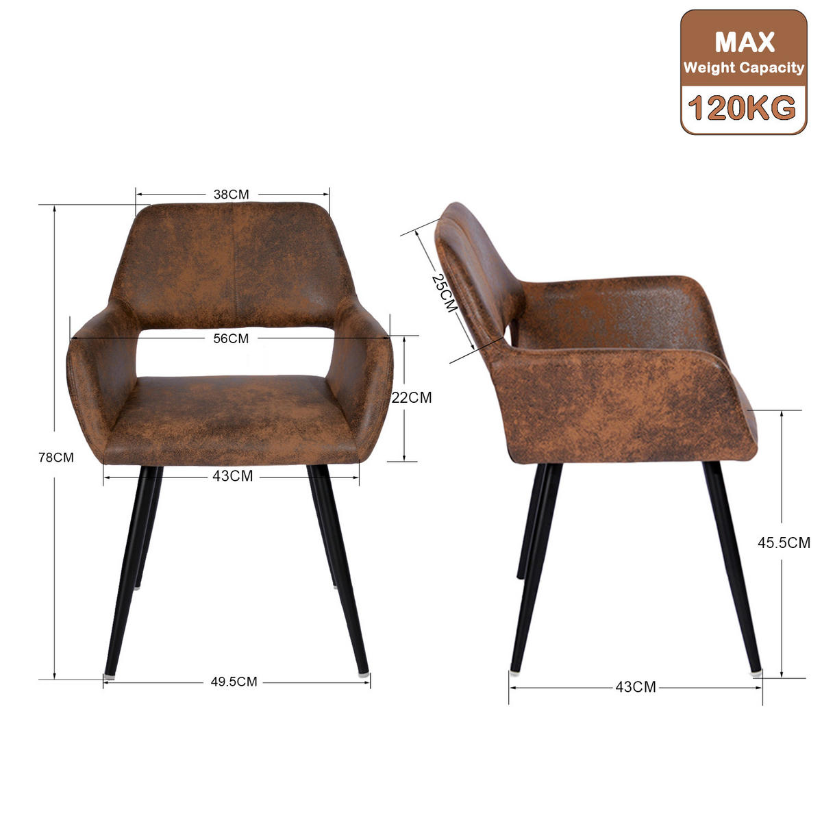 ESSGRUPPE mit Tisch und 4 Armlehnstühlen in Wildlederoptik, Braun - Multicolor, Textil (47/81/45.5cm) - Meubles Cosy