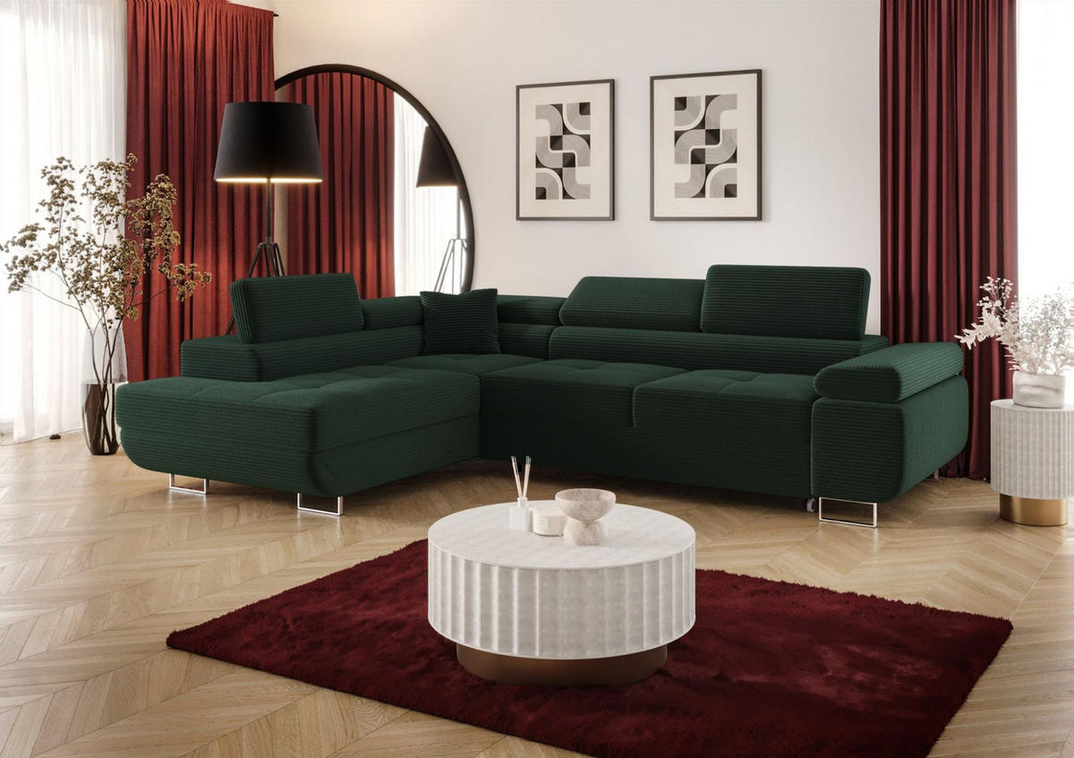 ECKSOFA Monaro Mit Schlaffunktion - Grün, Holzwerkstoff/Textil (275/202cm) - Fun Möbel
