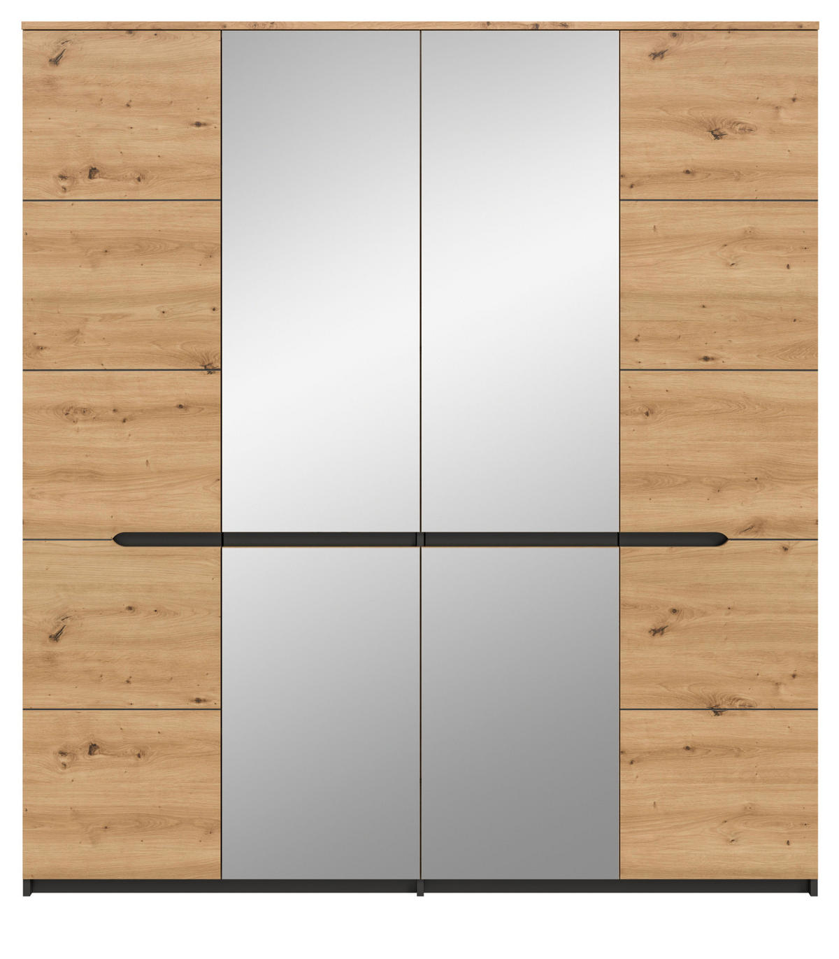 KLEIDERSCHRANK Eiche Artisan, grau 4-türig 180 cm, Drehtürenschrank mit Soft-Close und Spiegel - Eiche Artisan/Grau, Glas/Holzwerkstoff (180/198/59cm) - Inn.Furn